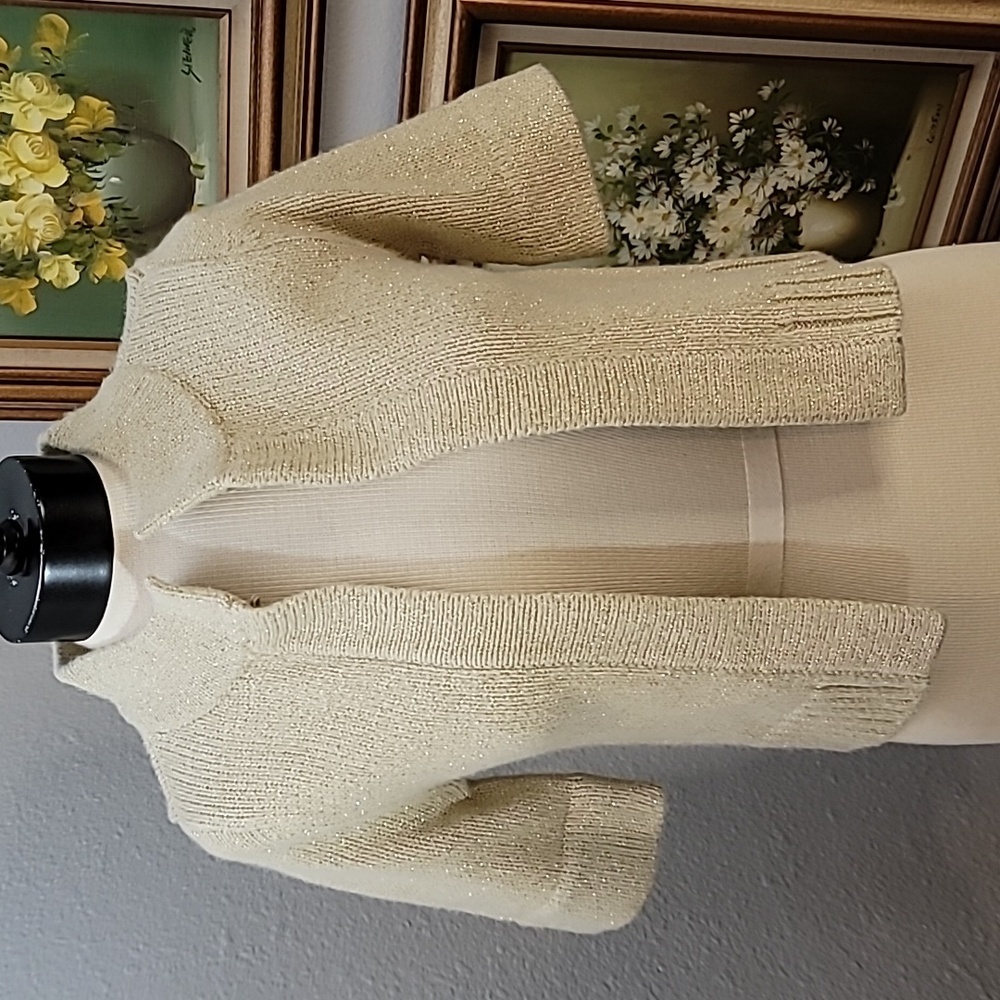 Ann Taylor LOFT crop sweater gold metallic rabbit hair XS